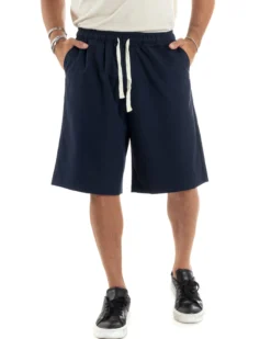 Bermuda uomo viscosa pantalaccio corto jogger wide leg oversize blu GIOSAL-PC1967A