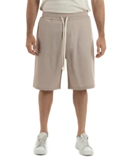 Bermuda uomo viscosa pantalaccio corto jogger wide leg oversize beige melangiato GIOSAL-PC2048A