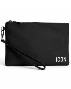 Borsa borsello borsetta pochette a mano placchetta unisex nero ICON INZ012