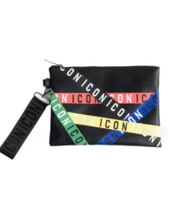 Borsa borsello borsetta pochette a mano unisex logata multigrafica nero ICON INZ013