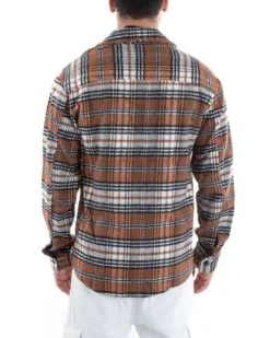 Camicia Camicione Uomo Tartan Con Colletto Overshirt Caldo Fantasia Quadri Scozzese Casual Camel GIOSAL-C2649A