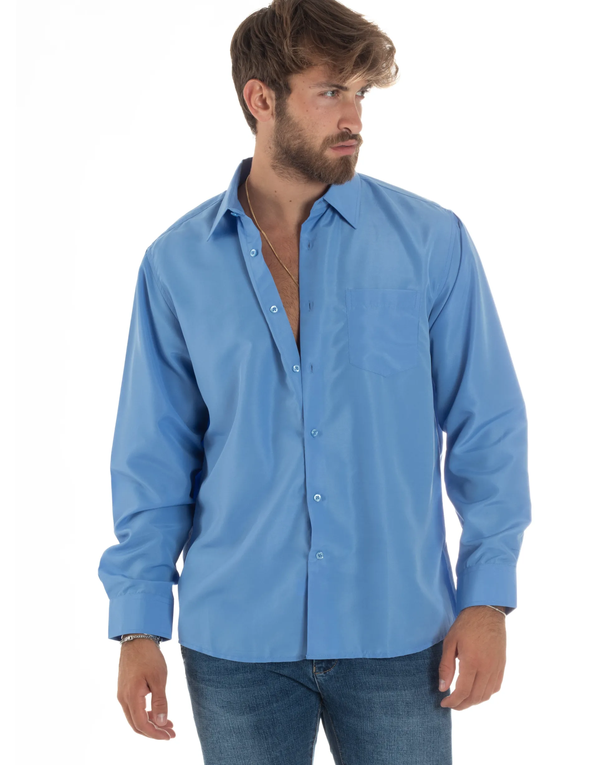 Camicia Classica Uomo Basic Cotone Regular Fit Celeste C2985A