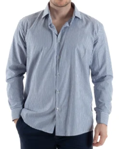Camicia Collo Francese Cotone Rigata Blu TCC1005A