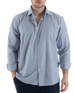 Camicia Collo Francese Cotone Rigata Blu TCC1005A