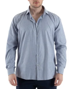 Camicia Collo Francese Cotone Rigata Blu TCC1005A