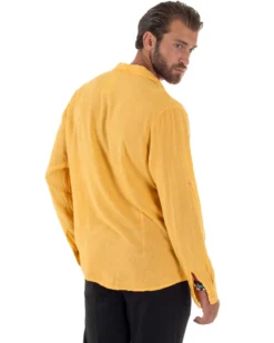 Camicia Collo Francese Lino Slim Fit Basic Senape C3041A