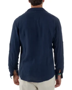Camicia Collo Francese Lino Slim Fit Basic Blu C3035A