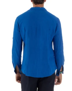 Camicia Collo Francese Lino Slim Fit Basic Blu Royal C3030A