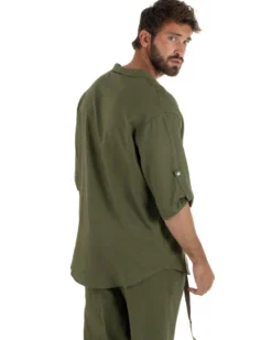 Camicia lino casacca maniche 3/4 scollo lacci verde GIOSAL-C3093A