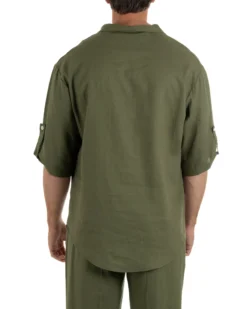 Camicia lino casacca maniche 3/4 scollo lacci verde GIOSAL-C3093A