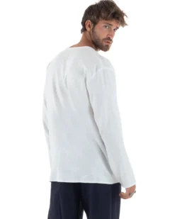 Camicia Lino Casacca Relaxed Fit Collo Coreano Bianco C2973A