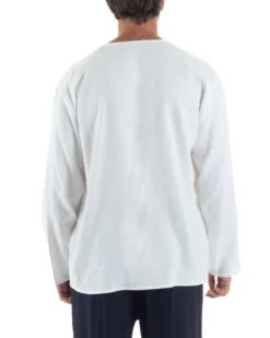 Camicia Lino Casacca Relaxed Fit Collo Coreano Bianco C2973A