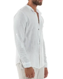 Camicia Lino Slim Fit Collo Coreano Bianco C3049A