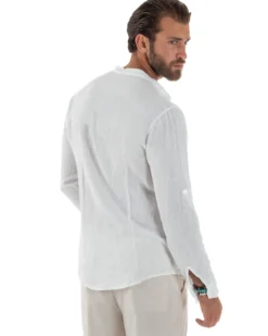 Camicia Lino Slim Fit Collo Coreano Bianco C3049A