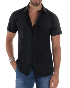 Camicia Maniche Corte Basic Collo Francese CC1217A
