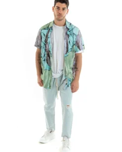 Camicia Maniche Corte Uomo Colletto Fantasia Tie Dye Multicolore GIOSAL-CC1184A