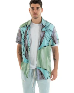 Camicia Maniche Corte Uomo Colletto Fantasia Tie Dye Multicolore GIOSAL-CC1184A