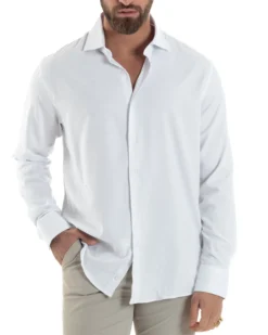 Camicia Uomo Antimacchia Collo Francese Regular Fit Quick Clean Cotone Bamboo Bianco C2928A