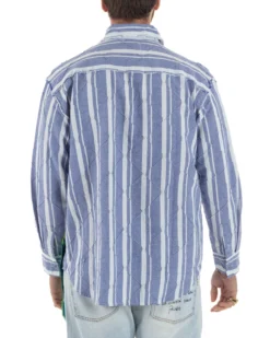 Camicia uomo boxy-fit colletto oxford cuciture losanghe rigata blu BERNA M-261233