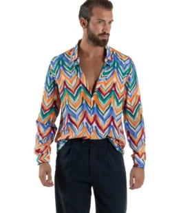 Camicia Uomo Colletto Viscosa Fantasia Multicolore BlackSunday C3061A