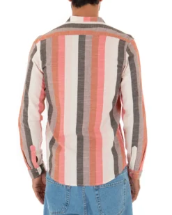 Camicia Uomo Collo Coreano Lino Rigata Sartoriale Corallo GIOSAL-C2343A