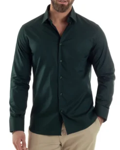 Camicia Uomo Con Colletto Francese Cotone Basic Sartoriale Slim Fit Verde Bottiglia C2946A