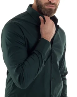 Camicia Uomo Con Colletto Francese Cotone Basic Sartoriale Slim Fit Verde Bottiglia C2946A