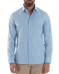 Camicia Uomo Con Colletto Francese Cotone Basic Sartoriale Slim Fit Celeste C2949A