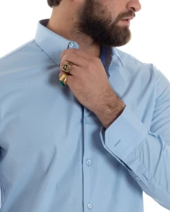 Camicia Uomo Con Colletto Francese Cotone Basic Sartoriale Slim Fit Celeste C2949A