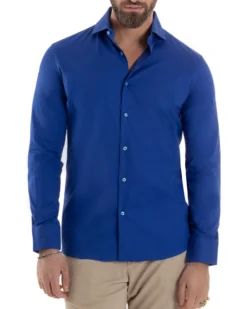 Camicia Uomo Con Colletto Francese Cotone Basic Sartoriale Slim Fit Blu Royal C2950A