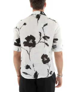 Camicia Uomo Con Colletto Manica Lunga Lino Morbida Leggera Floreale Bianco GIOSAL-C2706A