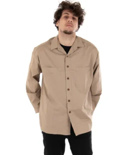 Camicia Uomo Con Colletto Manica Lunga Casual Cotone Camel GIOSAL-C1869A
