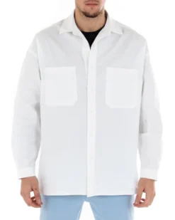 Camicia Uomo Con Colletto Manica Lunga Casual Cotone Bianco GIOSAL-C1868A