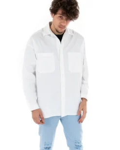 Camicia Uomo Con Colletto Manica Lunga Casual Cotone Bianco GIOSAL-C1868A