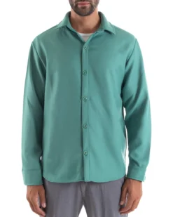 Camicia Uomo Con Colletto Manica Lunga Cotone Tinta Unita Petrolio GIOSAL-C2463A