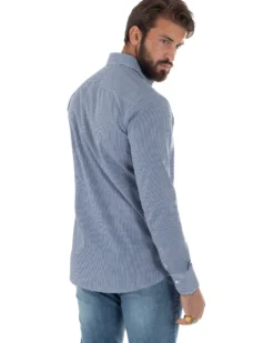 Camicia uomo cotone collo francese slim fit quadretti blu GIOSAL-C3070A