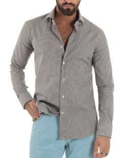 Camicia uomo cotone collo francese slim fit quadretti marrone GIOSAL-C3069A