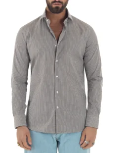 Camicia uomo cotone collo francese slim fit quadretti marrone GIOSAL-C3069A