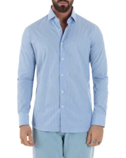 Camicia uomo cotone collo francese slim fit quadretti celeste GIOSAL-C3072A