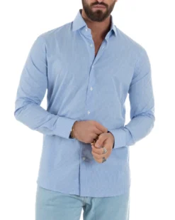 Camicia uomo cotone collo francese slim fit quadretti celeste GIOSAL-C3072A