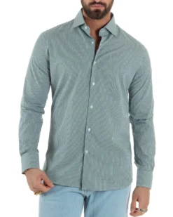 Camicia uomo cotone collo francese slim fit quadretti verde GIOSAL-C3071A