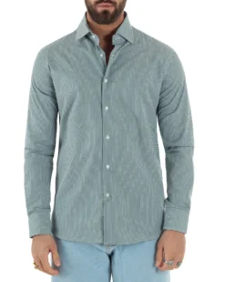 Camicia uomo cotone collo francese slim fit quadretti verde GIOSAL-C3071A