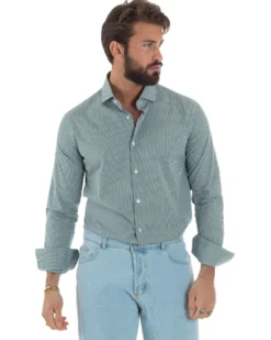 Camicia uomo cotone collo francese slim fit quadretti verde GIOSAL-C3071A