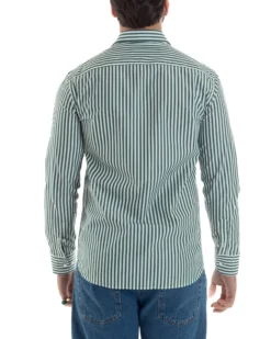 Camicia uomo cotone collo francese slim fit righe bastoncino medio verde GIOSAL-C2921A