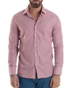 Camicia uomo cotone collo francese slim fit righe bastoncino medio rosso GIOSAL-C2917A