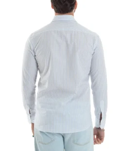 Camicia uomo cotone collo francese slim fit rigata sottile celeste GIOSAL-C2916A