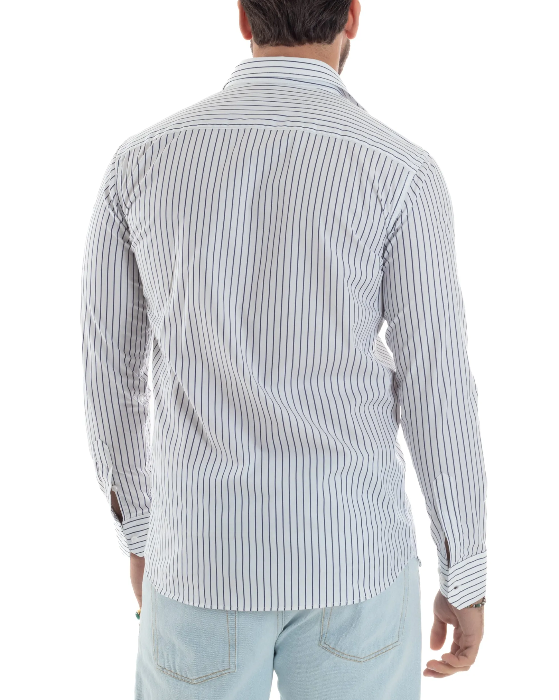 Camicia uomo cotone collo francese slim fit rigata sottile blu GIOSAL-C2915A
