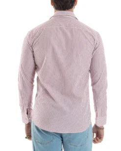 Camicia uomo cotone slim fit collo francese righe bastoncino sottile rosso GIOSAL-C2913A