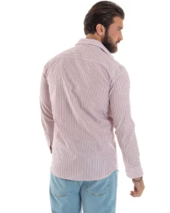 Camicia uomo cotone slim fit collo francese righe bastoncino sottile rosso GIOSAL-C2913A