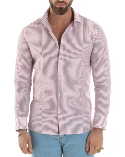 Camicia uomo cotone slim fit collo francese righe bastoncino sottile rosso GIOSAL-C2913A
